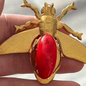 4/$100 vintage Gold Insect Brooch with Red Gem